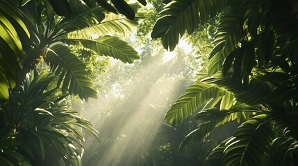 Sticker - Lush green foliage with sunlight streaming through, creating a dappled light effect.