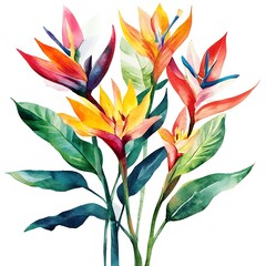 Wall Mural - Watercolor Painting of Bird of Paradise Flowers.