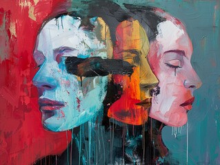 Canvas Print - Abstract Portrait of Overlapping Faces: A Study of Identity and Emotion