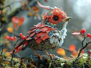 Sticker - Colorful Fantasy Bird in a Forest Setting