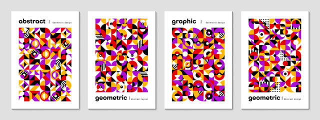 Aufkleber - Abstract modern geometric poster templates of colors and shapes, vector background. Web banners, posters and book covers with headers and abstract geometric pattern design of trendy mosaic elements