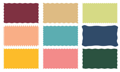 Aufkleber - Color rectangle frames with wiggly borders. Torn paper, jagged rectangular shape box element set with zigzag edges . Geometric zig zag wavy labels,  isolated on white  background. EPS 10