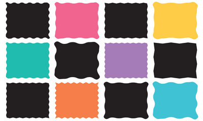 Aufkleber - Color rectangle frames with wiggly borders. Torn paper, jagged rectangular shape box element set with zigzag edges . Geometric zig zag wavy labels,  isolated on white  background. EPS 10