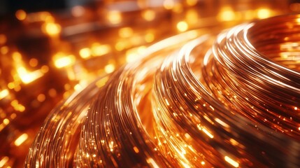 Poster - close-up view of shiny wires on a production line in an industrial warehouse, showcasing the intrica