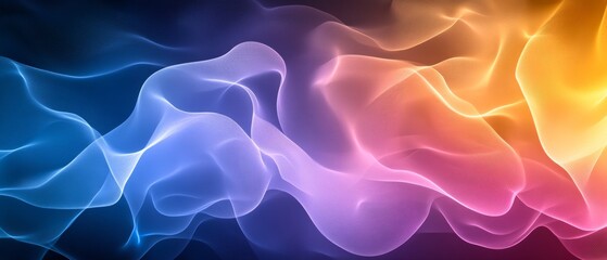 Poster - Abstract wave patterns in vibrant blue, pink, and orange colors creating a dynamic and fluid appearance against a dark background