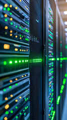 Aufkleber - server racks secured with digital padlocks, green data transfer lights, futuristic cyberpunk design,