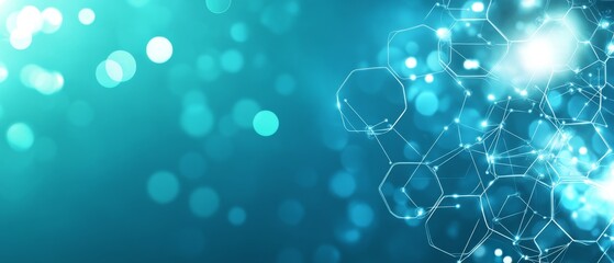 Poster - Abstract digital background with blue and green bokeh lights and geometric shapes in a futuristic style