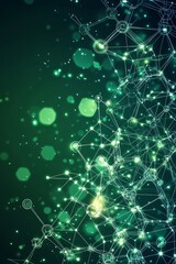 Poster - Abstract digital design showcasing interconnected nodes and glowing particles on a dark green background, creating a futuristic atmosphere
