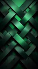 Poster - intricate green woven pattern created by intersecting ribbons in a textured design on a dark backdro