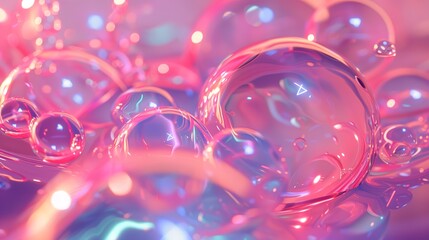 Sticker - Abstract Pink Bubbles: Iridescent Spheres in a Digital World