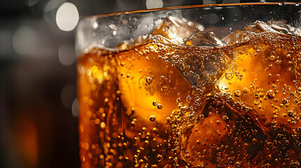 Close-up of Soda with Ice Cubes.