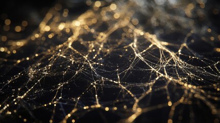 Golden Spiderweb with Bokeh Lights
