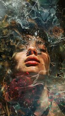 Wall Mural - Dreamlike Portrait of a Woman in a Glowing Fog