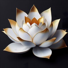 a 3d big gold white lotus flowers, realistic, minimalist, black background