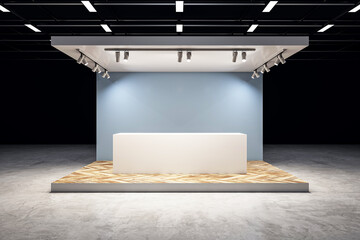 Poster - Modern exhibition stand on dark background. Mock up place. 3D Rendering.