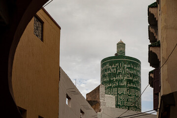 old round minaret in moulay idriss, morocco