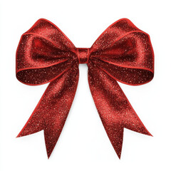 Wall Mural - vibrant red gift wrapping bow adorned with glitter accents, perfect for adding festive touch to any present. This decorative element embodies spirit of celebration and joy