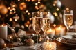 © Vitalii Shkurko - A festive table setting with sparkling glasses and candles during Christmas celebrations at home in the evening