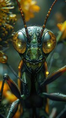 Wall Mural - close-up macro photography of an insect with golden eyes