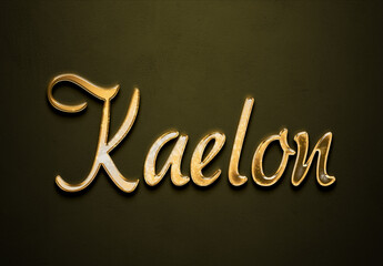 Sticker - Old gold text effect of futuristic name Kaelon with 3D glossy style Mockup.