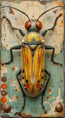 Sticker - Close-up of a Beetle on a Vintage Map Collage