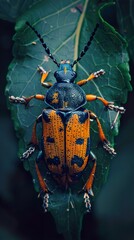 Wall Mural - Vibrant Beetle on Green Leaf - Macro Photography