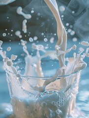 Aufkleber - A glass captures the energetic splash of milk, showcasing dynamic movement and vibrant texture against a bright backdrop. Generative AI