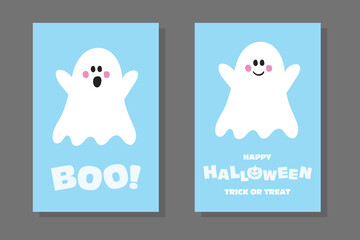 Wall Mural - Happy Halloween. Set with greeting cards with cute ghost. Vector illustration