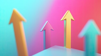 Poster - 3D arrows pointing upward on a clean background, symbolizing success and profit growth. The vibrant arrows convey momentum with ample copy space for business messaging.