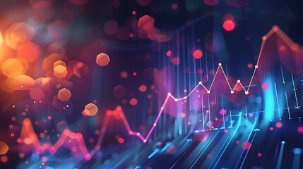 Fototapete - Abstract visualization of data with chart showing positive trend for representing business growth and success in digital and technological context concept.