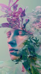 Poster - Abstract Portrait with Leaves - Surreal Art