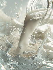 Poster - A glass jar overflows with milk, creating a cascade of droplets and splashes, showcasing the fluid motion and texture of the liquid. Generative AI