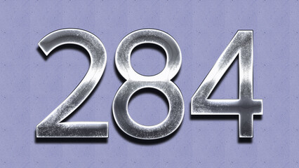 3D Chrome number design of 284 on purple wall.