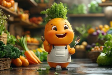 Wall Mural - Carrot Character in a Grocery Store