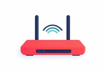 Poster - Stylized of Wireless Router and Signal Bars Representing Internet Connectivity and Digital Communication Technology