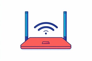 Poster - Minimalistic icon depicting a wireless router and modem with signal bars in a clean  flat design style  isolated on a white background  Representing modern technology  internet connectivity