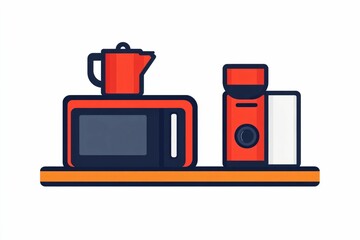 Poster - A simple and clean icon arrangement featuring a toaster  coffee maker  and microwave appliances  grouped together and centered on a plain white background