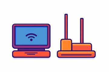 Poster - Minimalistic Icons of Wireless Router Modem and Signal Grouped Together   Isolated on Clean White Background Representing Digital Technology Connectivity and Communication
