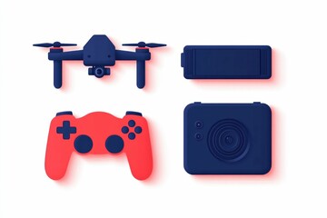 Poster - icon set showcasing a drone  remote controller  and all grouped together in a clean  flat  modern design style  isolated on a white background for a professional  futuristic