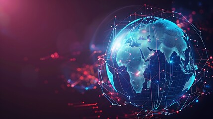 Poster - abstract digital globe network illustration with bright lights for representing global connectivity and modern technological concept.