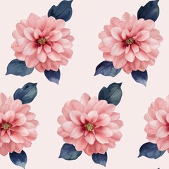 Pastel color tone, simple watercolor dahlias with minimal details, soft pastel colors on a light gray background, seamless pattern