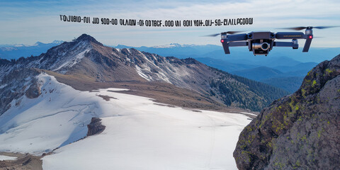 Poster - A drone captures a stunning aerial view of snow-covered mountains and rugged terrain.