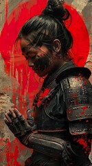 Canvas Print - Samurai Warrior: A Powerful Portrait in Red and Black