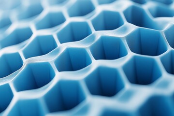 Poster - Blue object with a hexagonal pattern. The object is blue and has a unique, intricate design that is made up of many small hexagons. The pattern is very detailed. cell blue honey comb
