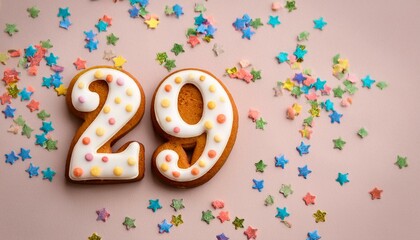 Decorated cookie, number 29, image for birthday or anniversary celebration