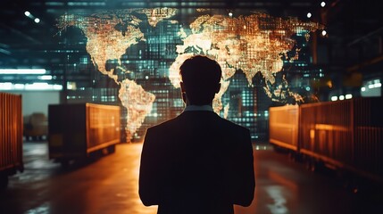 Poster - Business Person Overlooking Global Network Visualization