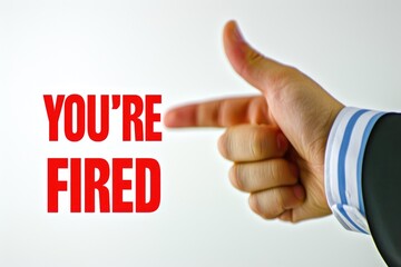 Intimidating Gesture: Businessman’s Finger Pointing with 'You're Fired' Message