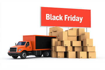 Delivery truck loaded with packages for Black Friday sales, highlighting online shopping and logistics.