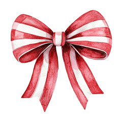 A festive red and white striped bow, perfect for gift wrapping, holiday decor, or craft projects to add a cheerful touch.