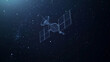 © Hikmet - 3D satellite,made of lines and dots,floats in space against a dark blue background.Represents how wireless technology,like satellites,connects us for mobile communication,internet low poly wireframe.